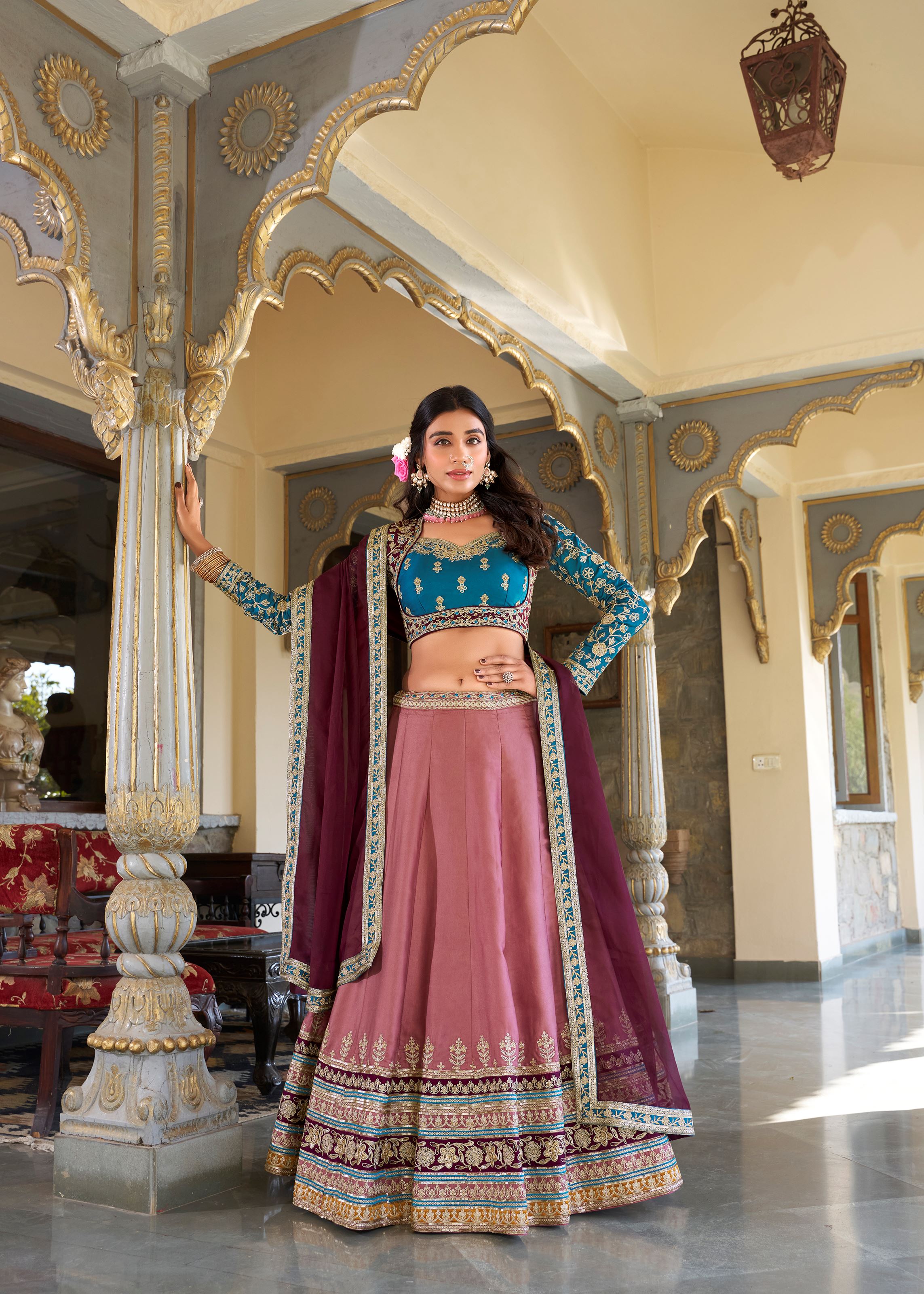Peach Perfection Moonga Silk Lehenga with Sequin & Thread Embroidery Charm