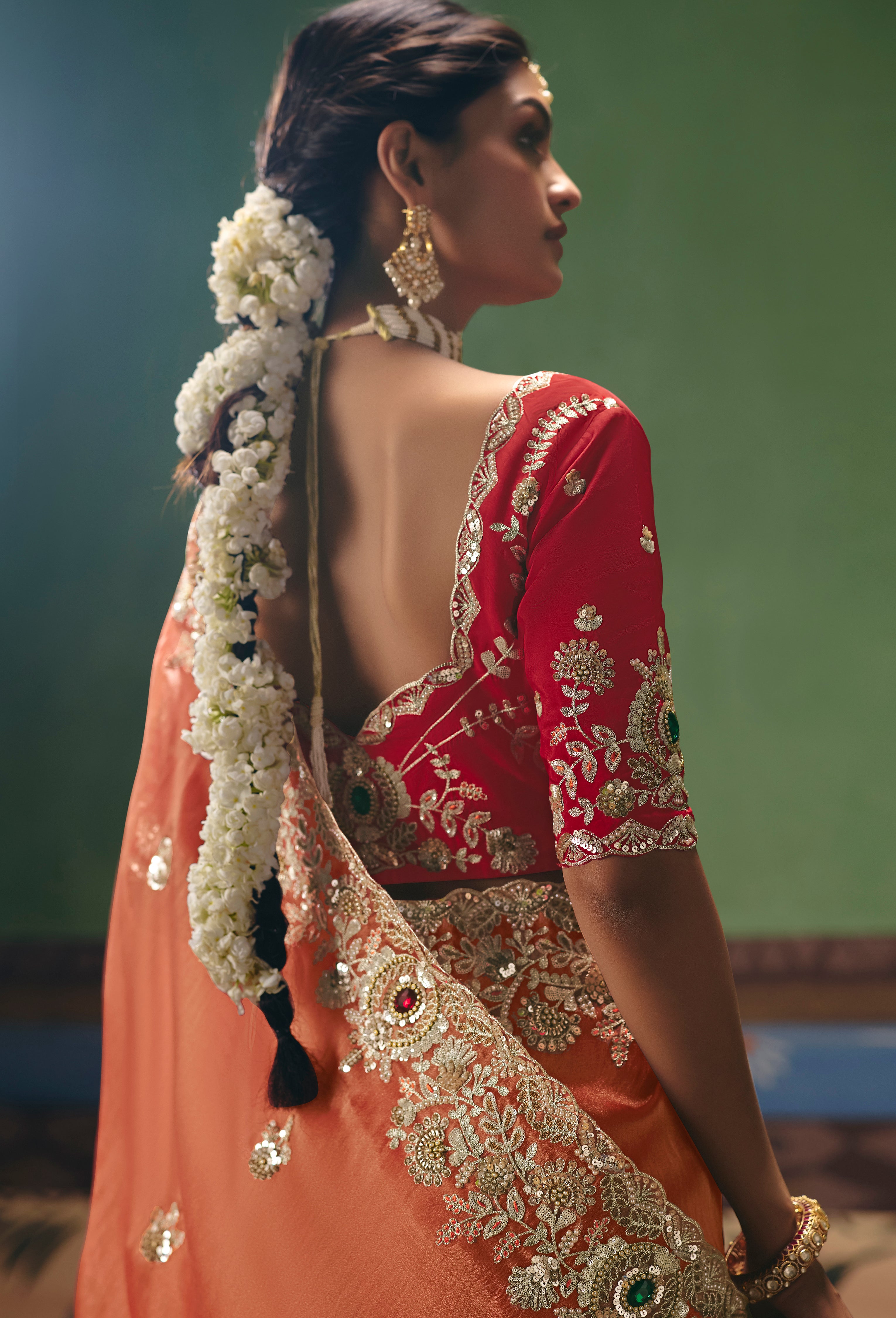 Peach Saree With  Heavy Designer Embroidery, Sequince, Stone, Pearl With Beads Work