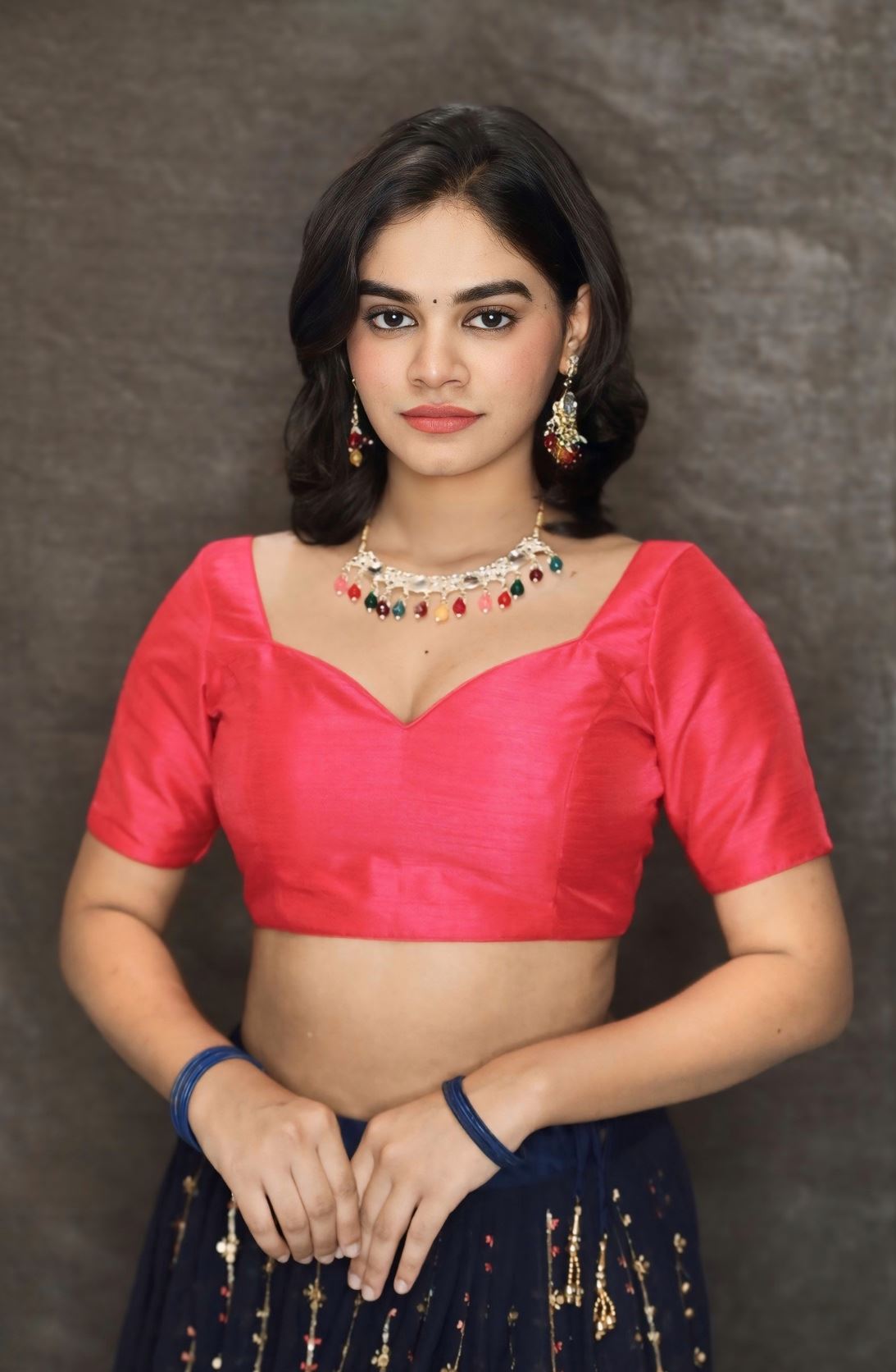 Peach Silk Blouse With Pentagon Neckline