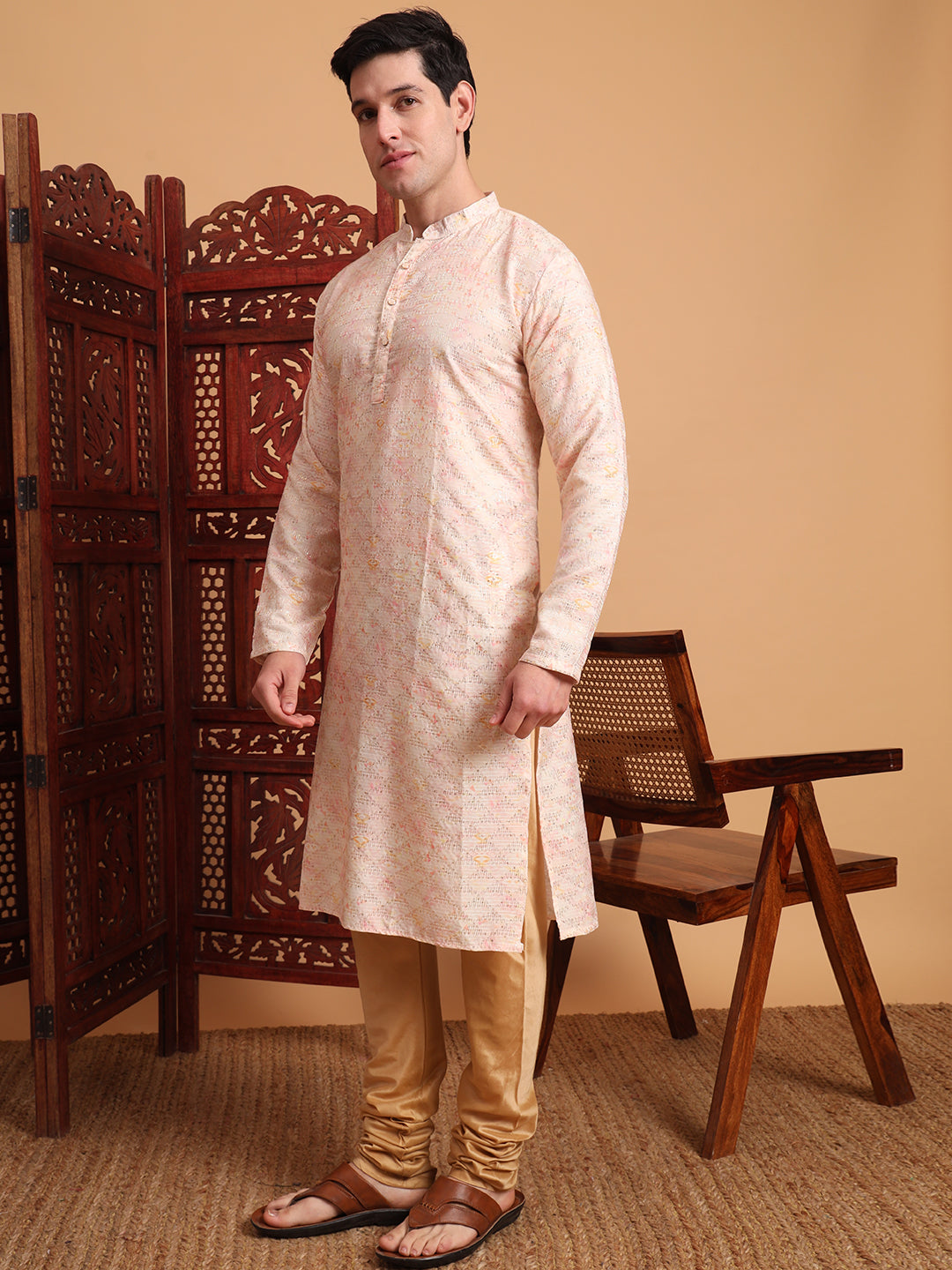 Peach Smart Printed Festive Wear Kurta