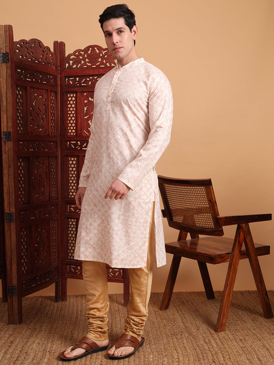 Peach Smart Printed Festive Wear Kurta