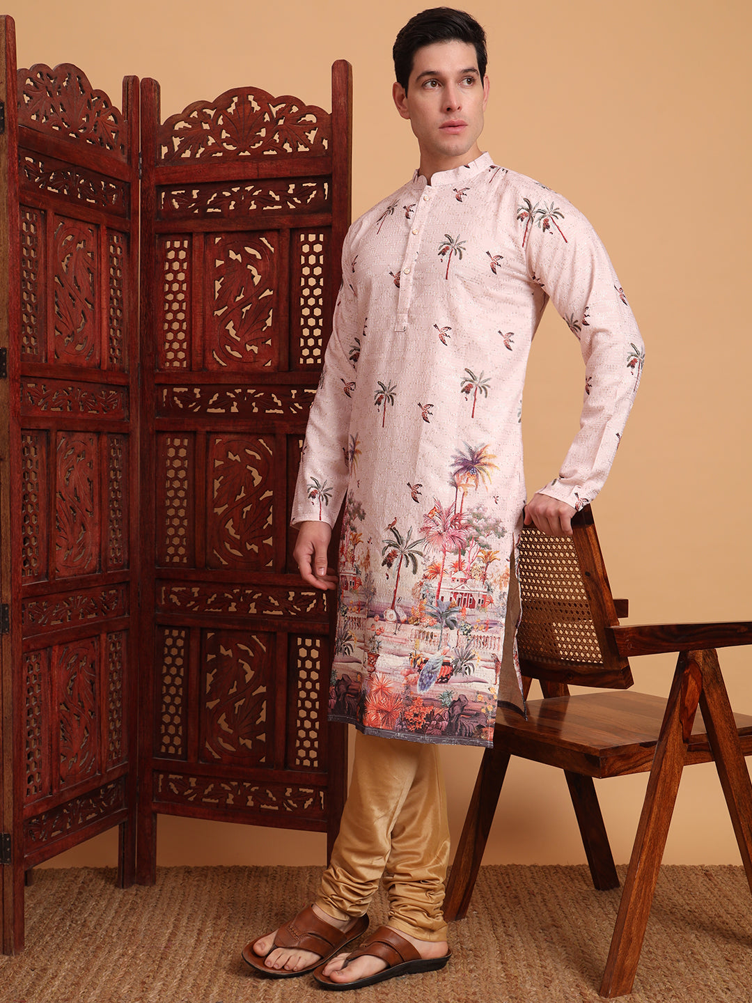 Peach Traditional Kurta for Ceremonial Looks