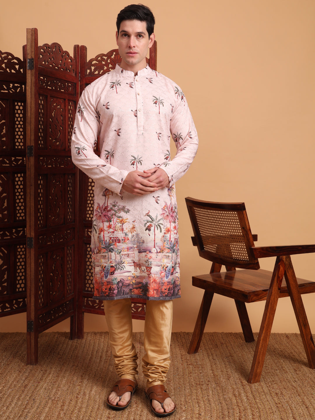 Peach Traditional Kurta for Ceremonial Looks