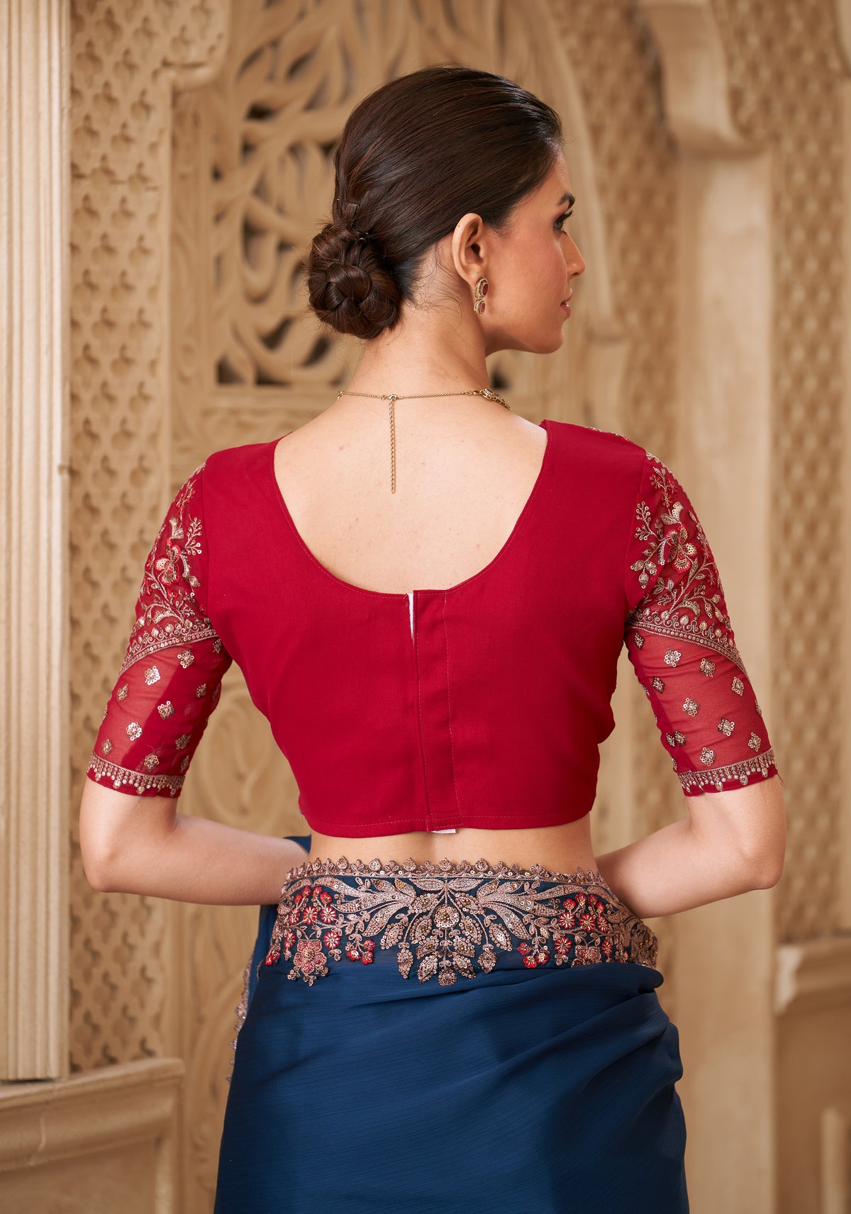 Peacock Blue Saree With  Heavy Thread Embroidery Sequins Border Work With Embroidery Blouse