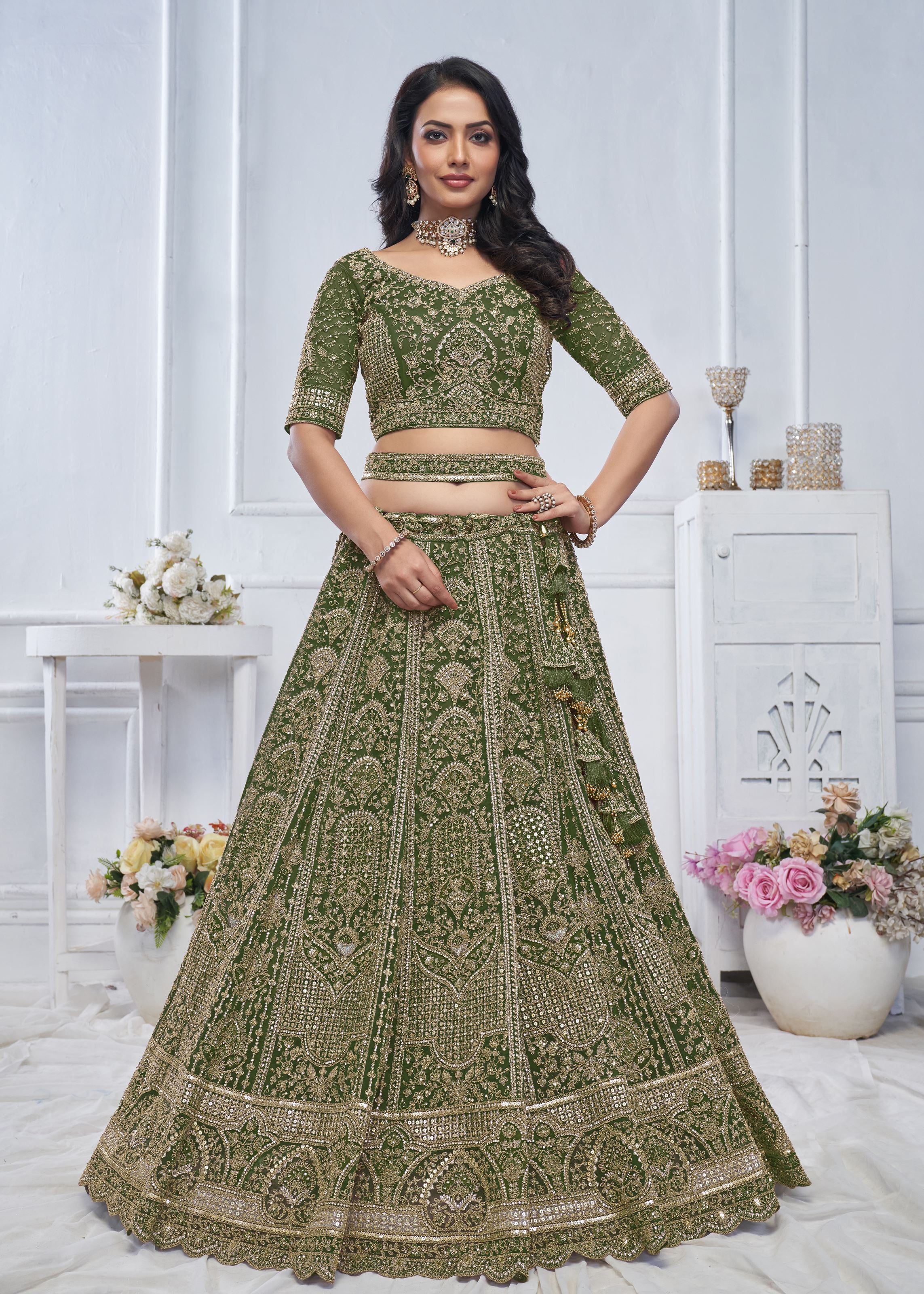 Peacock Green Embroidered Bridal Lehenga