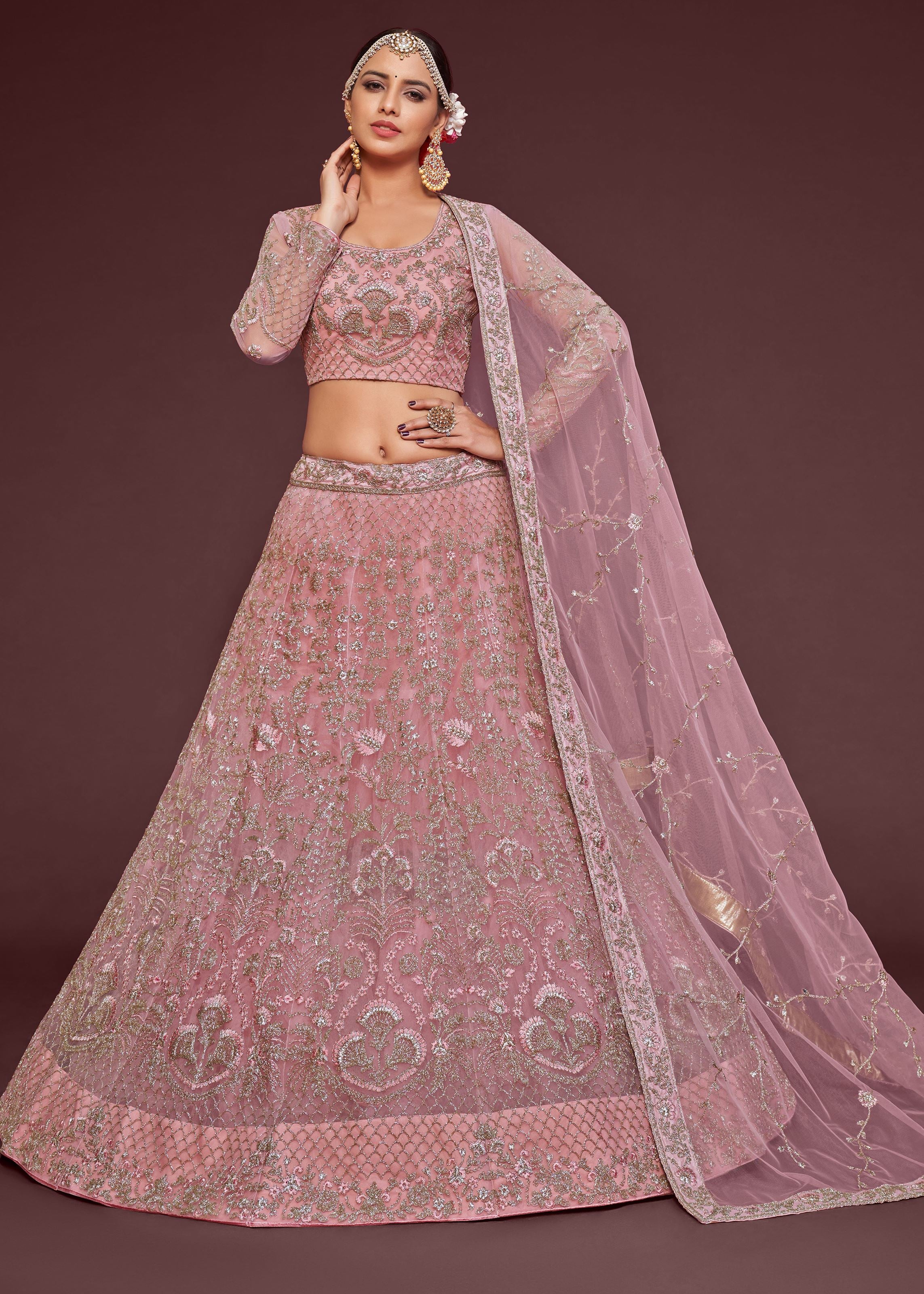 Pearl Pink Lehenga Choli With Thread, Zari, Badla And Glitter Dori Embroidery Work