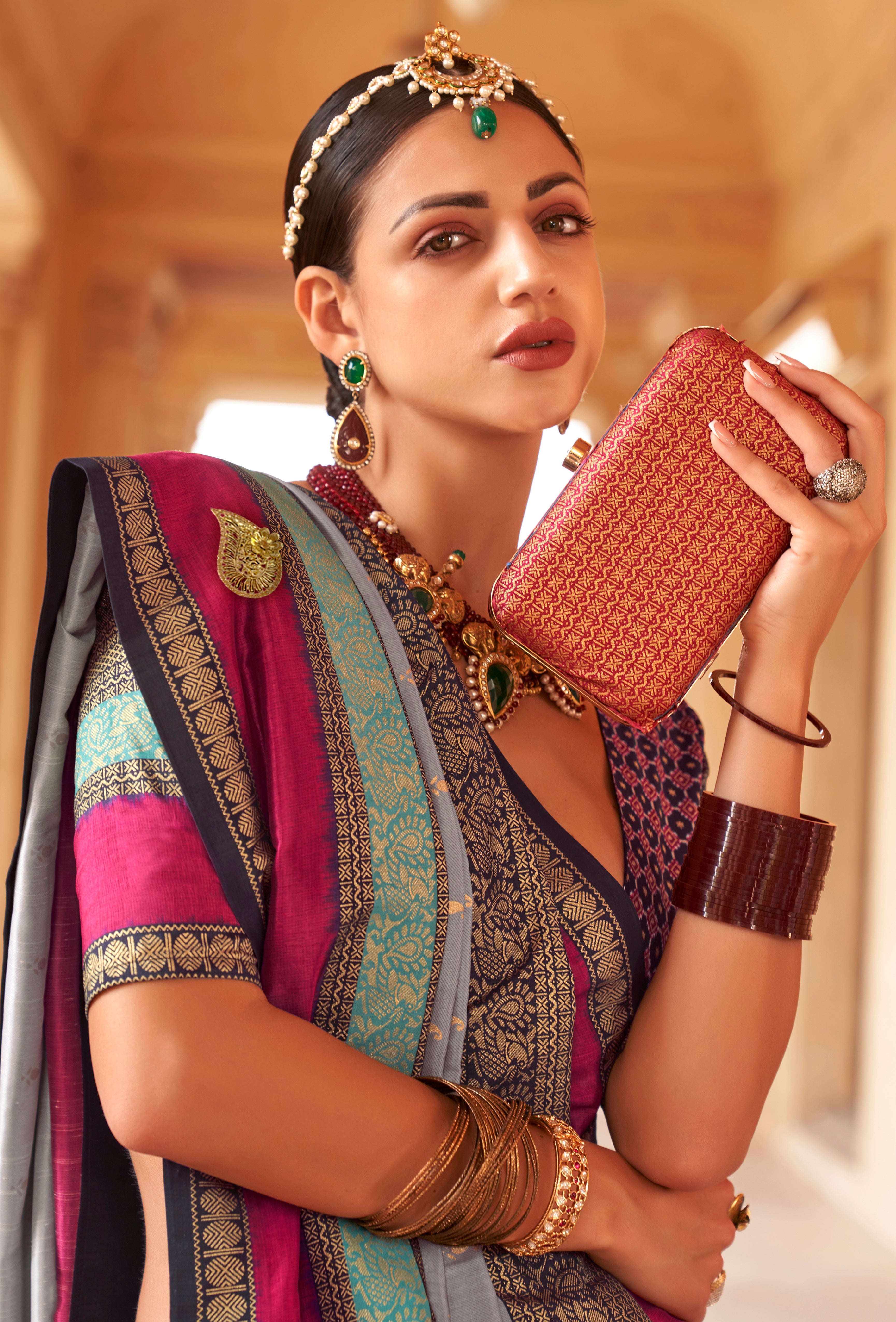 Periwinkle Silk Saree with  Jacquard Woven Work