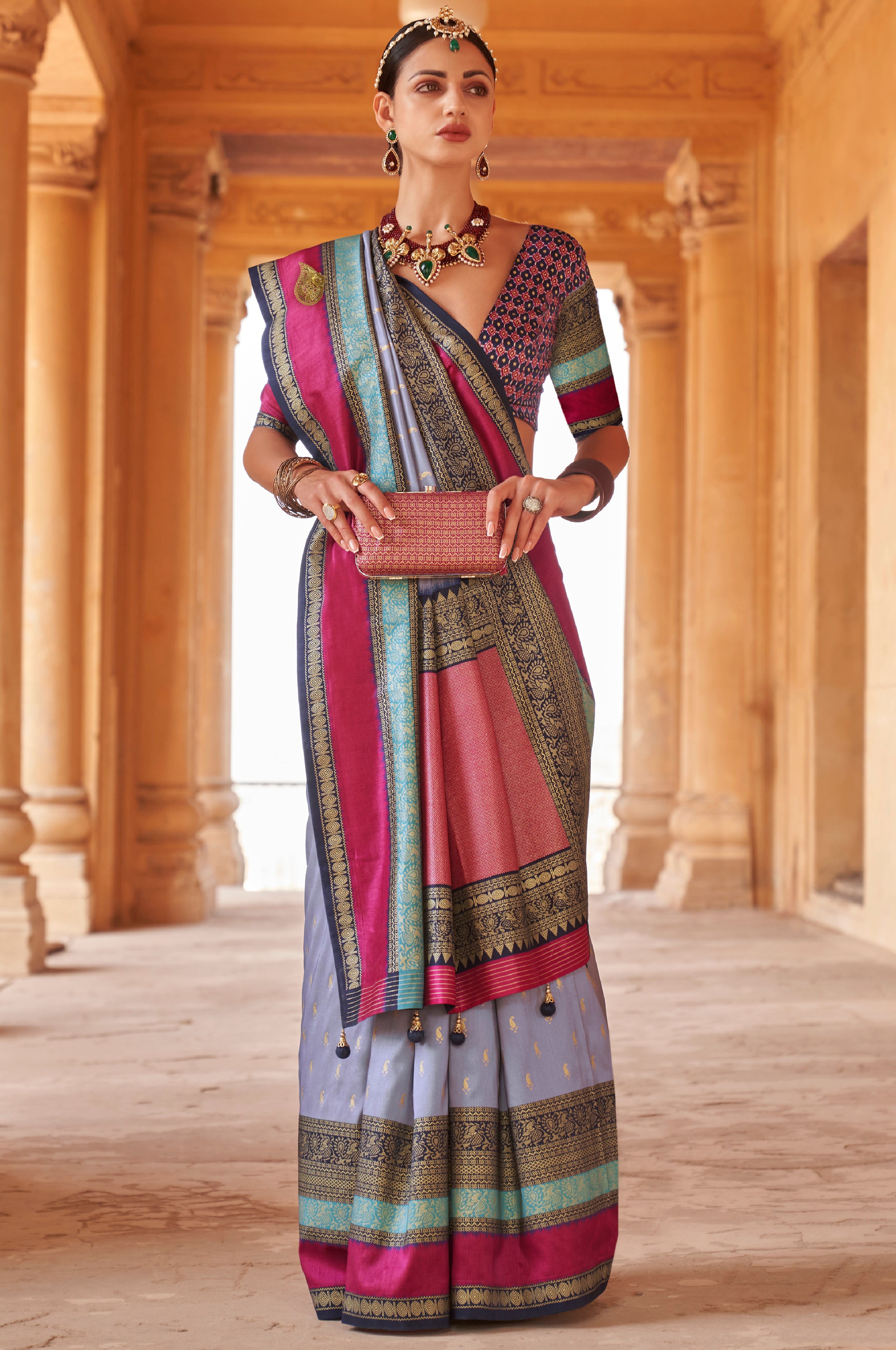 Periwinkle Silk Saree with  Jacquard Woven Work
