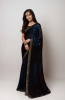 Petrol Beautiful Bollywood Style Ceremonial Georgette Saree