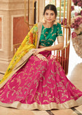 Pink-Yellow Lehenga Choli With Thread, Zari, Dori And Sequins Embroidery Work