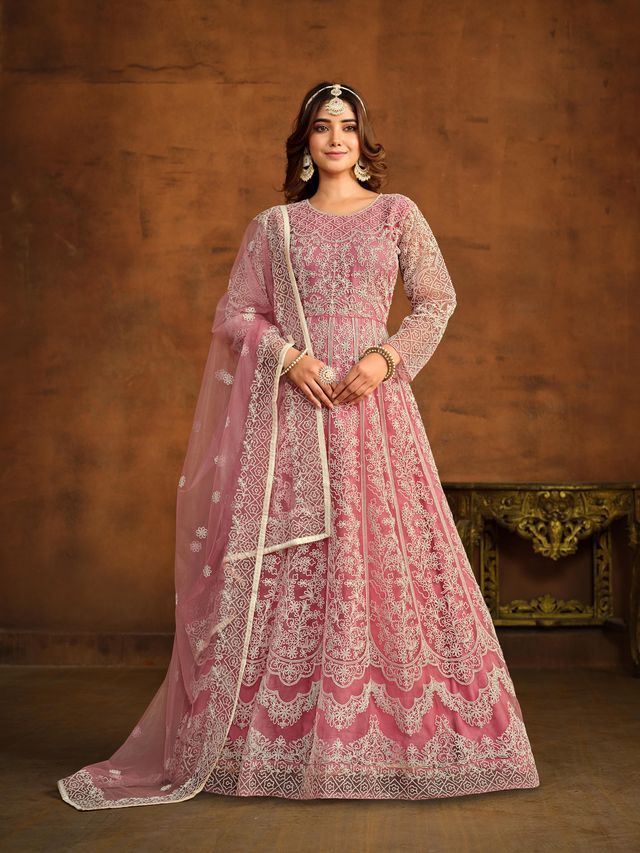 Pink Anarkali Suit With Heavy Thread Embroidery Work
