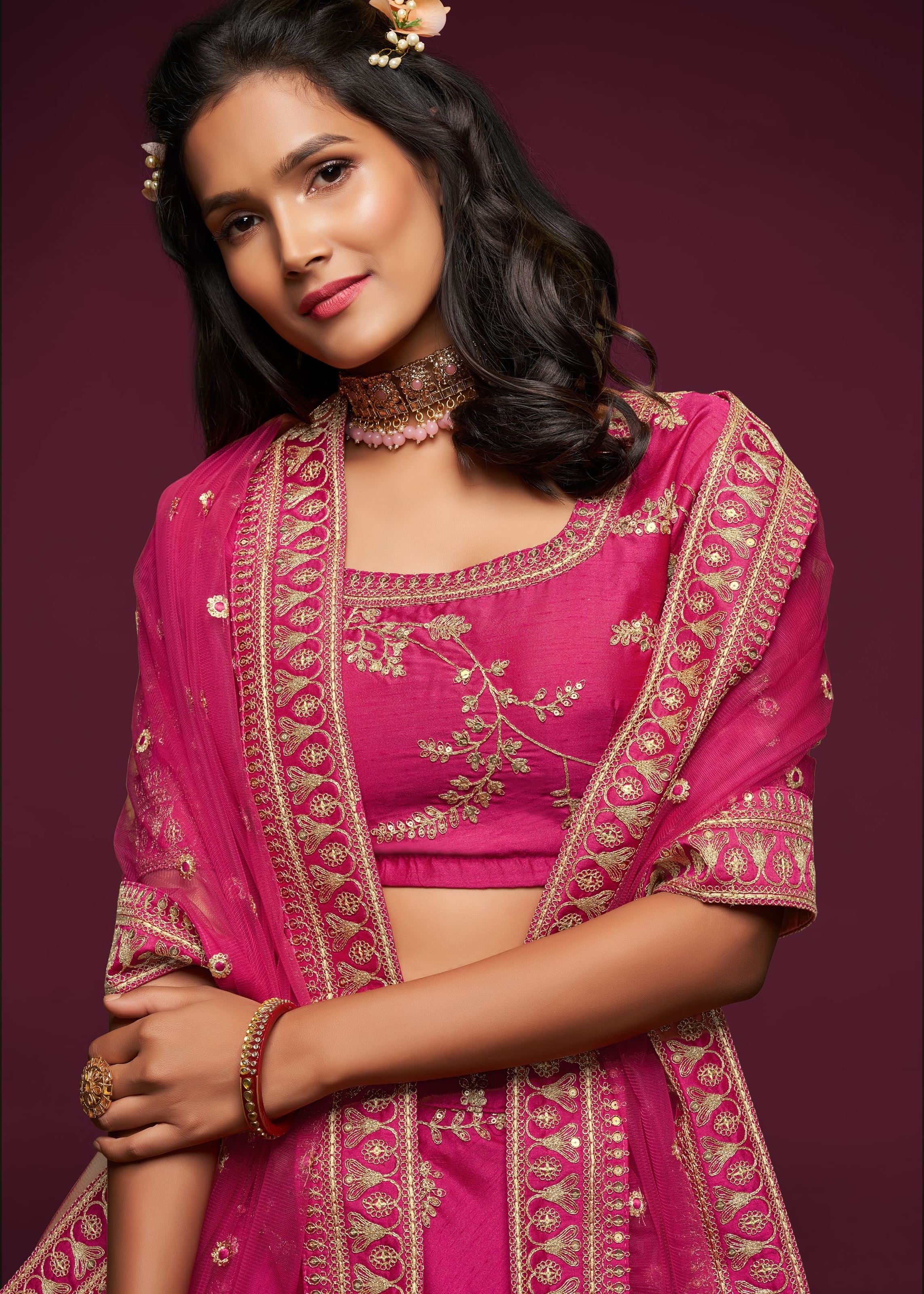 Pink Art Silk Lehenga Choli With Thread, Zari, Dori and Sequins Embroidery Work