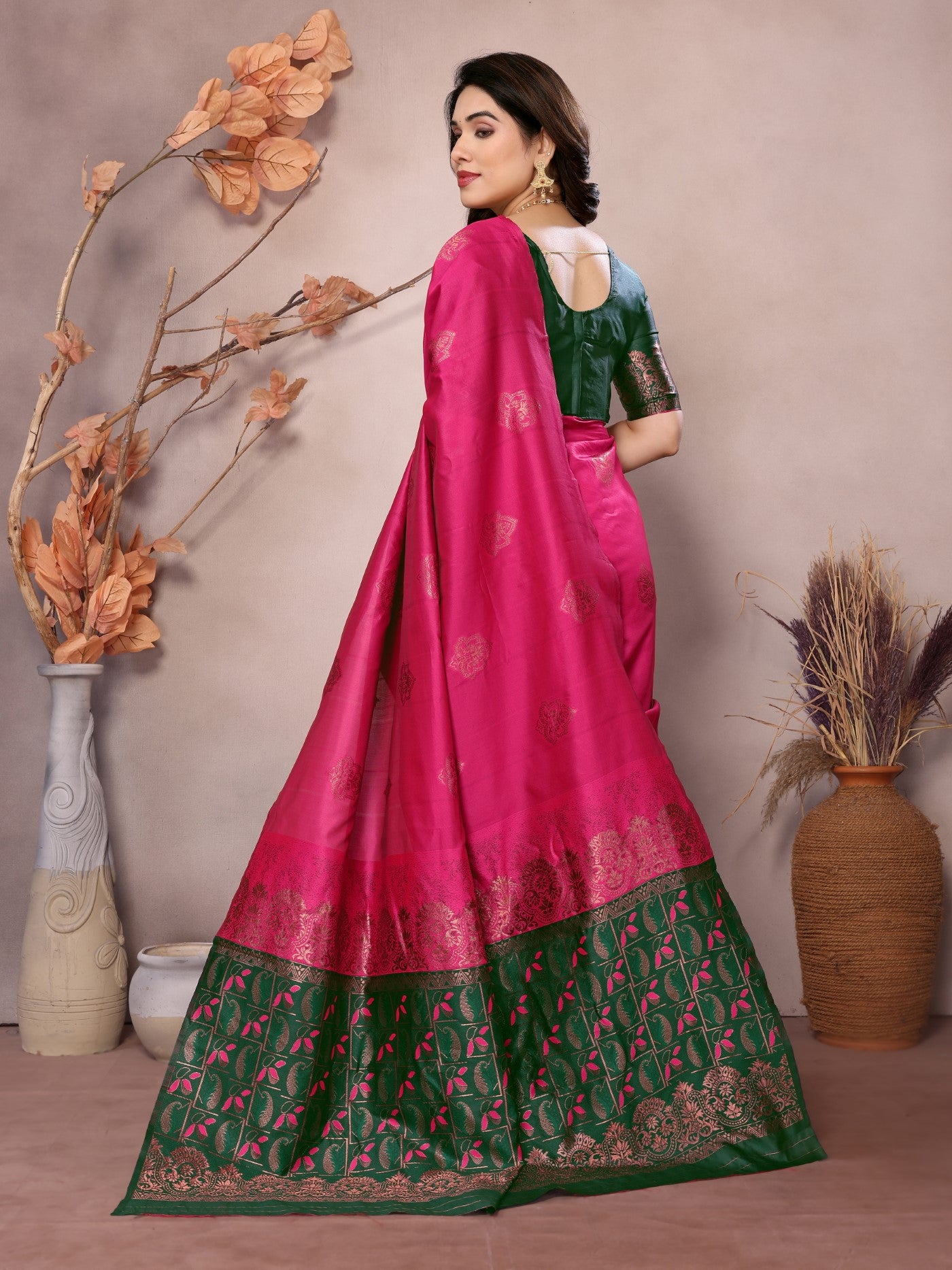 Pink Banarasi Silk Saree With Weaving