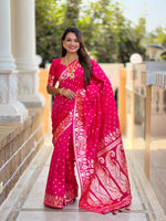 Pink Banarasi Silk Saree With Woven Jacquard Designer Partywear Saree