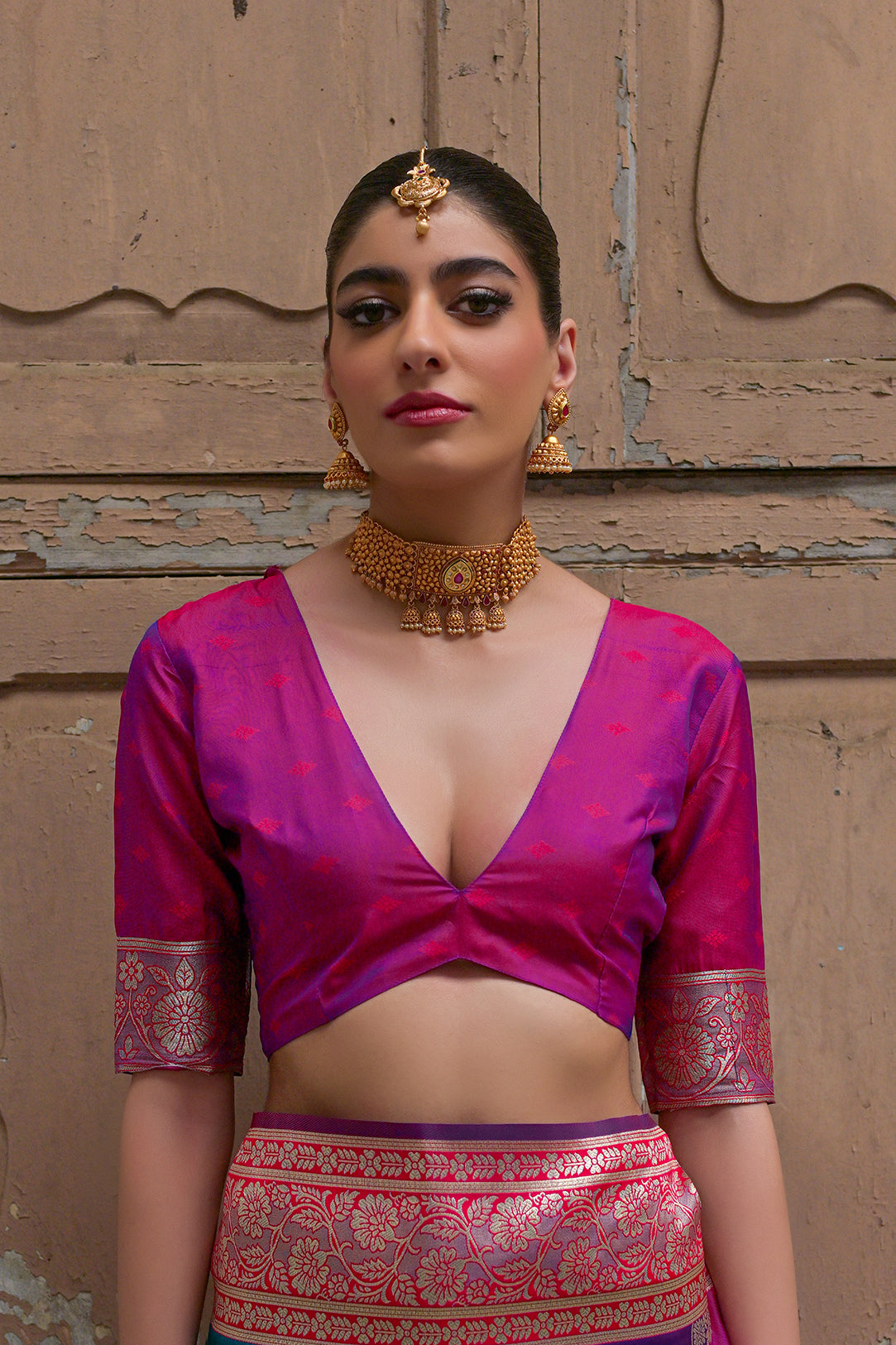Pink Banarasi Silk Saree with Leriya Zari and Contrast Pallu