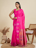 Pink Banarasi Silk Saree with Silver Butti and Paithani Pallu