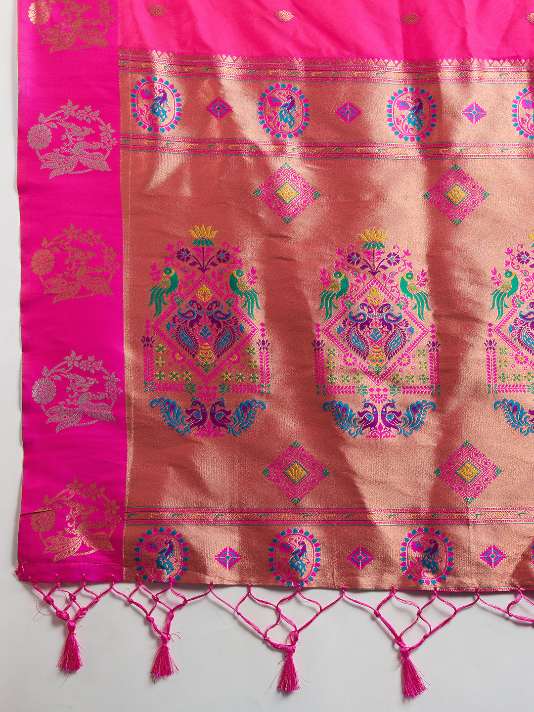 Pink Banarasi Silk Saree with Silver Butti and Paithani Pallu