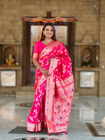 Pink Banarasi Silk Woven Jacquard Designer Ceremonial Partywear Saree