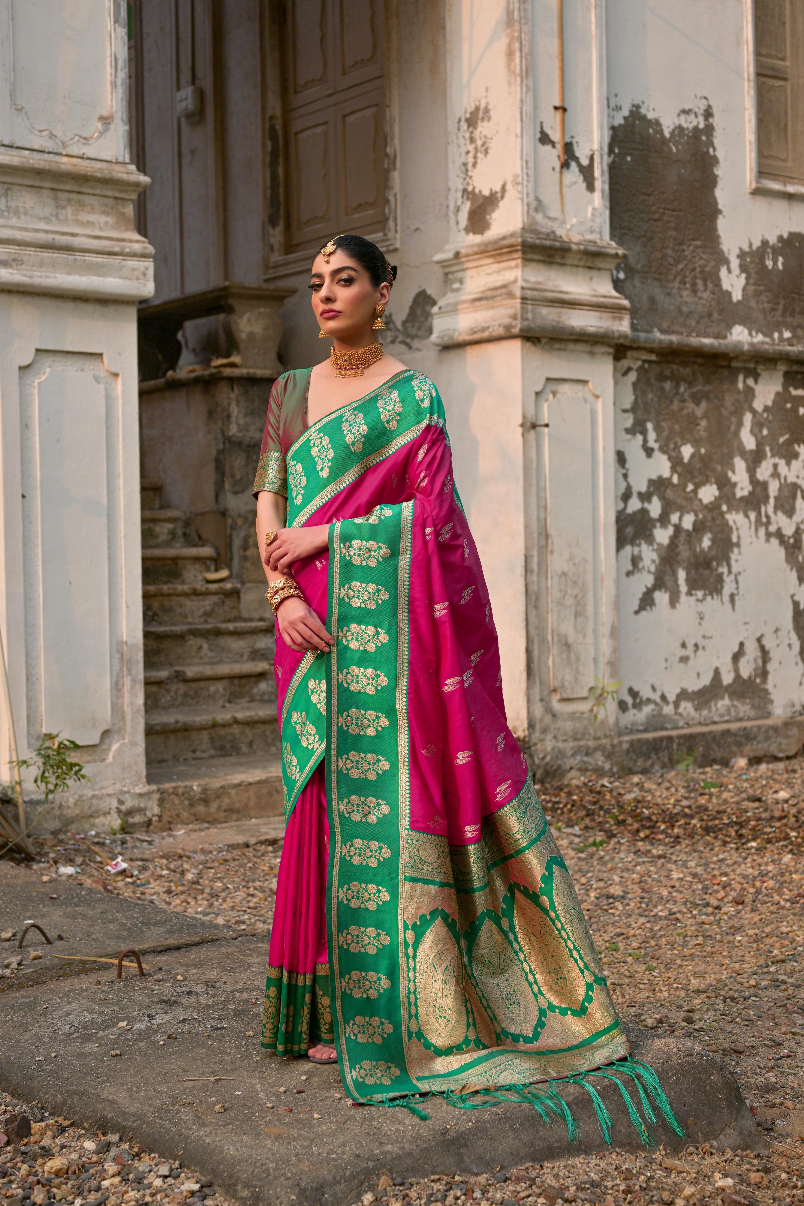 Pink Banarasi Silk Woven Jari Designer Heavy Rich Looks Ceremonial Saree