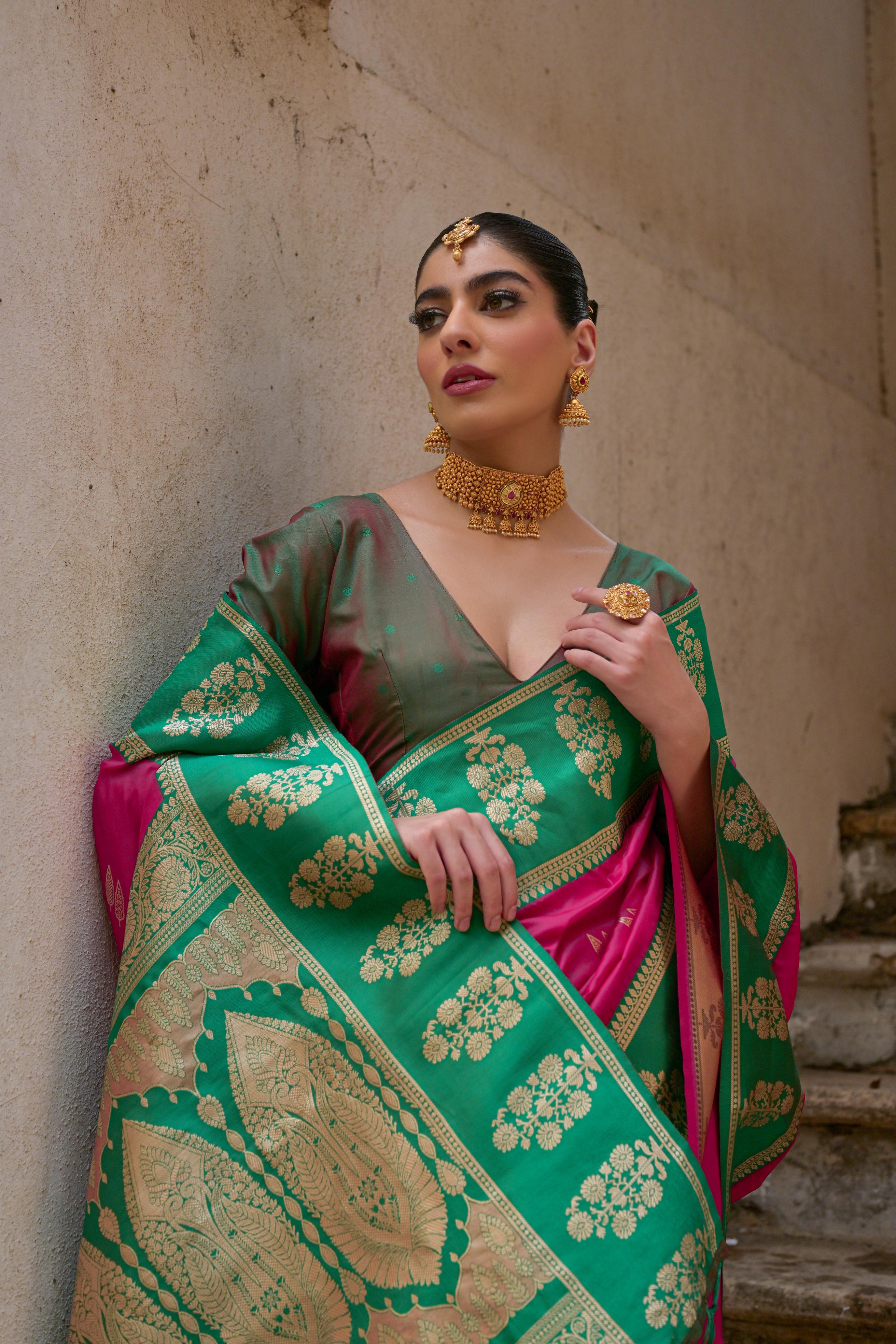Pink Banarasi Silk Woven Jari Designer Heavy Rich Looks Ceremonial Saree