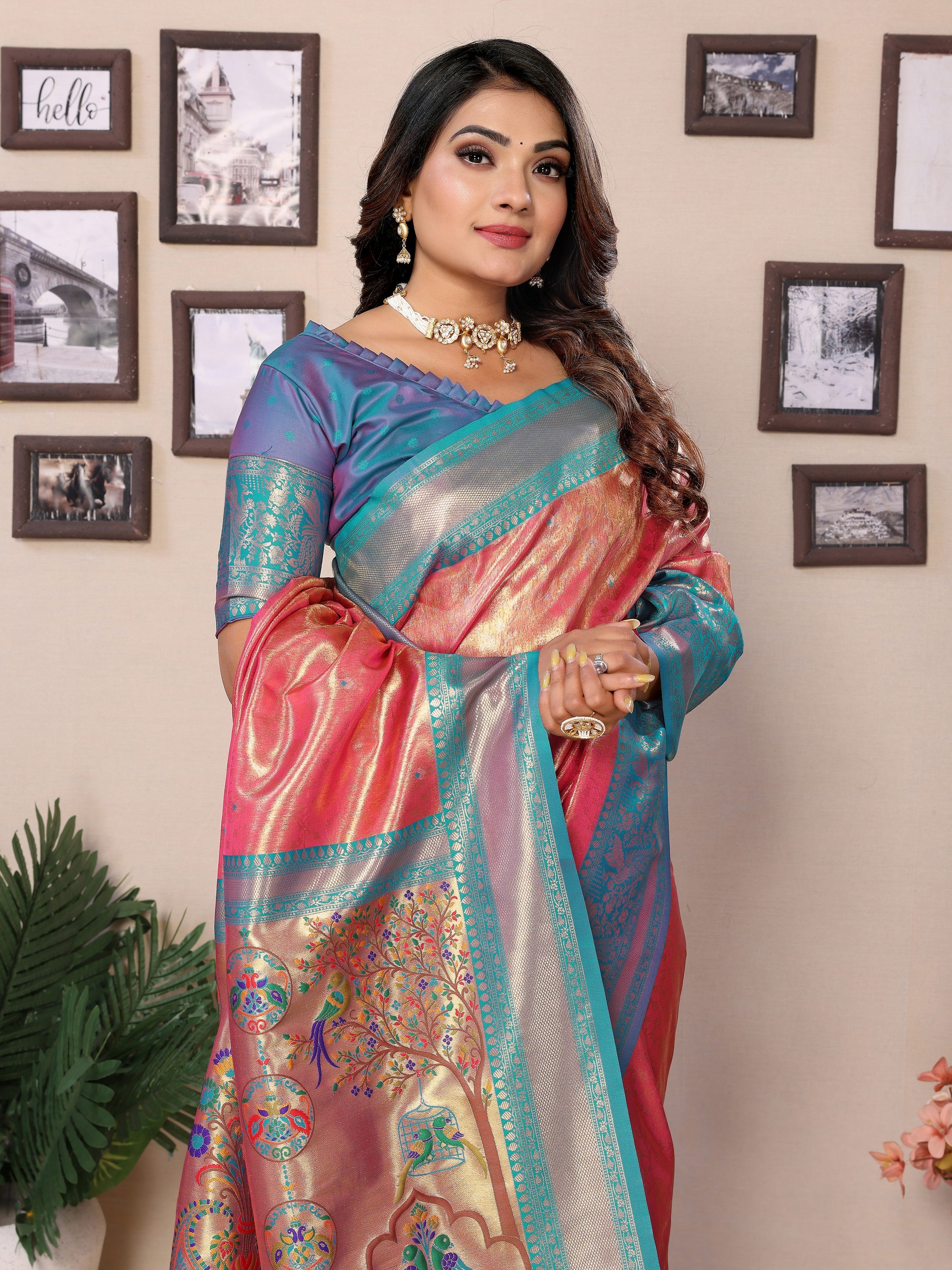 Pink Banarasi Tissue Silk Heavy Woven Jari Designer Ceremonial Saree