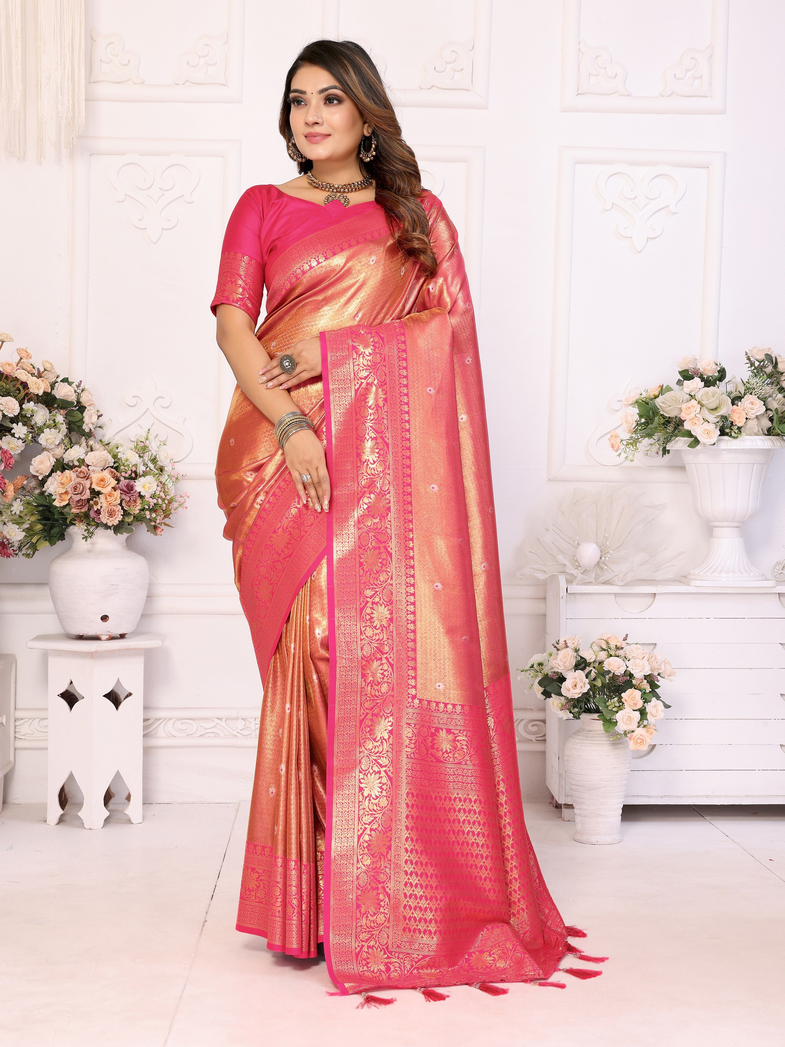 Pink Banarasi Tissue Silk Woven Jari Heavy Designer Saree
