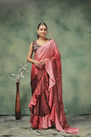 Pink Beautiful Bollywood Style Satin Partywear Saree