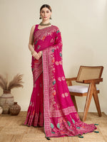 Pink Beautiful Designer Table Printed With Foil Cotton Blended Saree