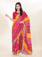 Pink Beautiful Georgette Bandhej Printed Festive Saree