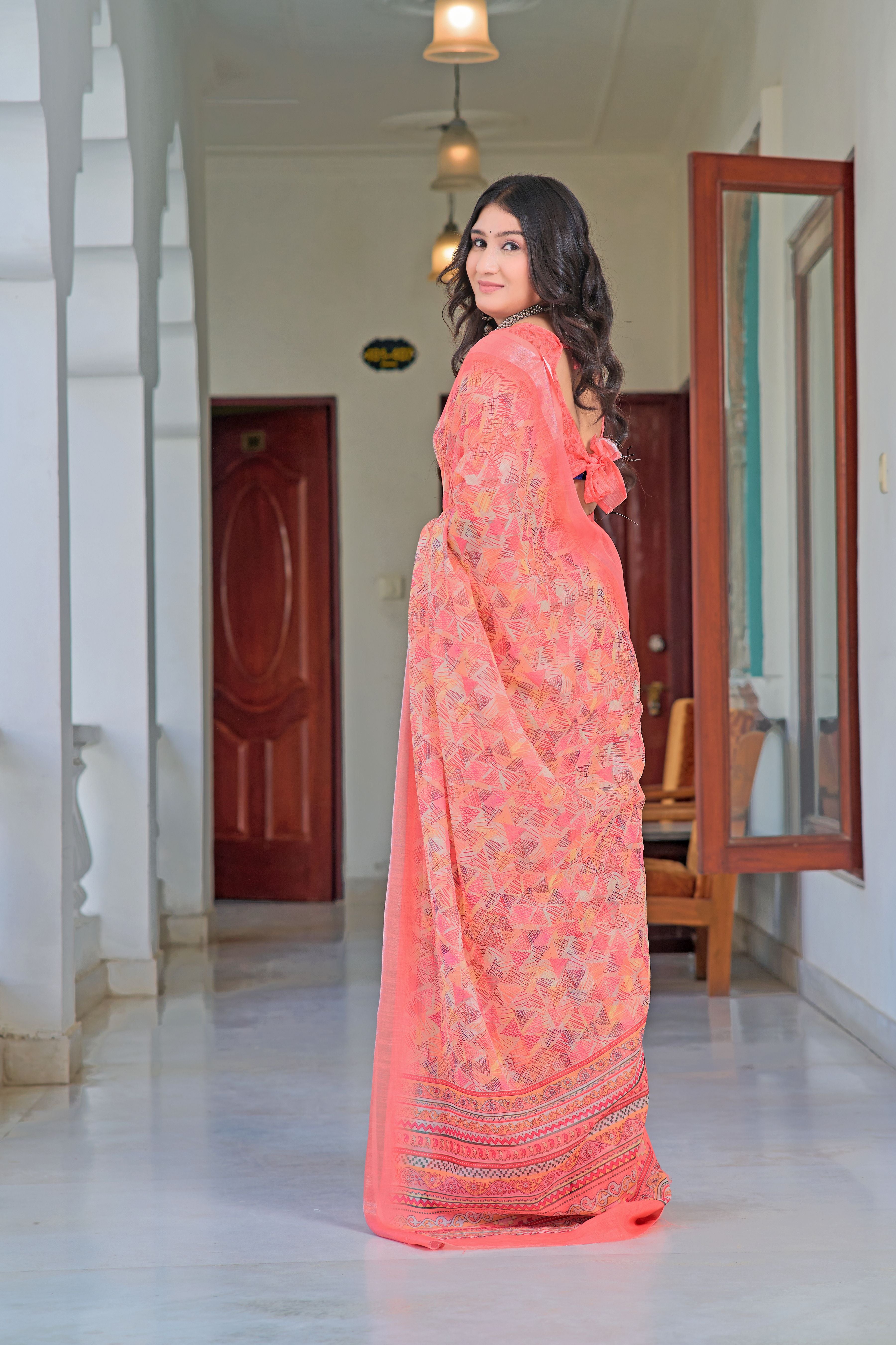 Pink Beautiful Linen Cotton Designer Festive Wear Saree