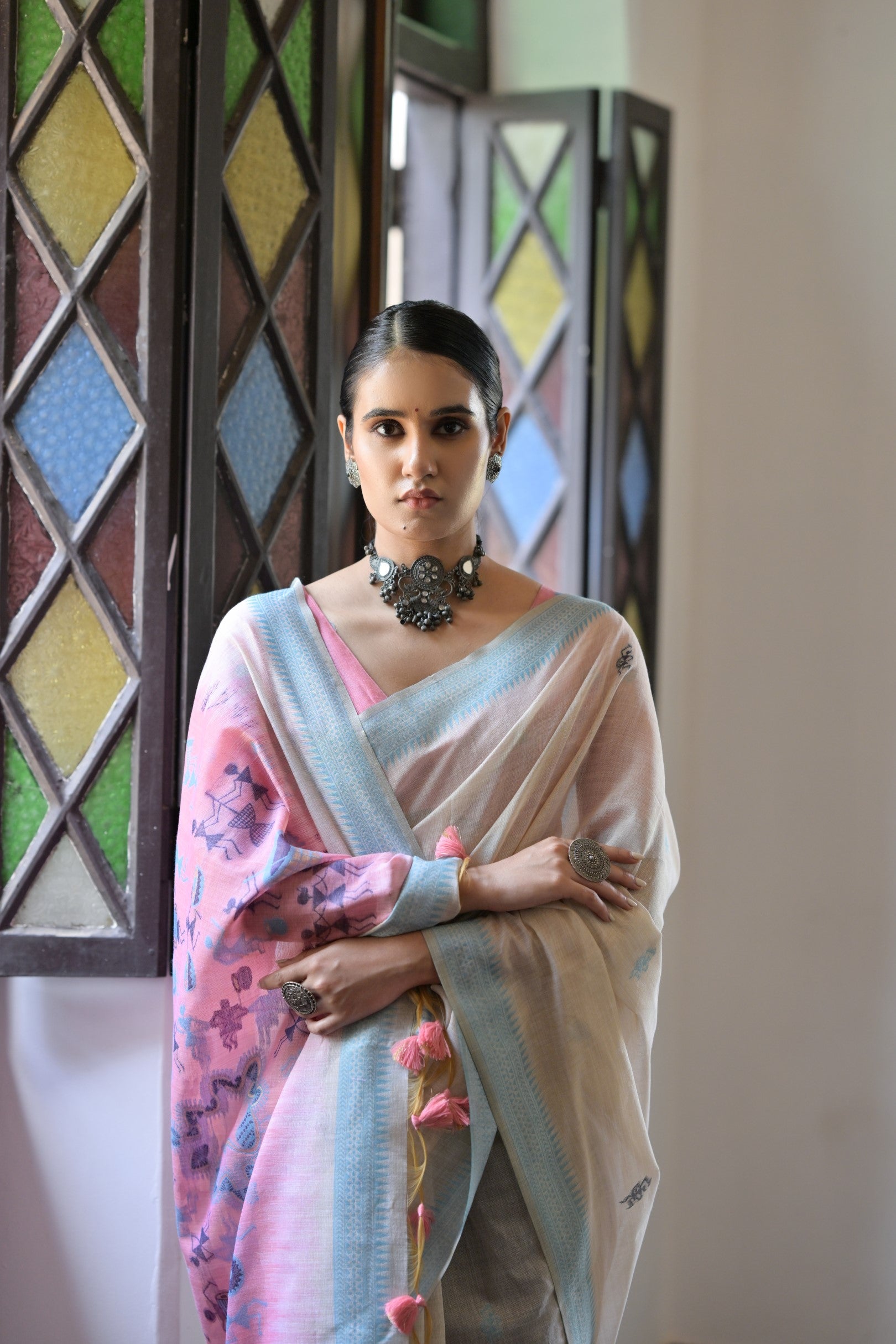 Pink Beautiful Muga Cotton Summer Special Festive Saree