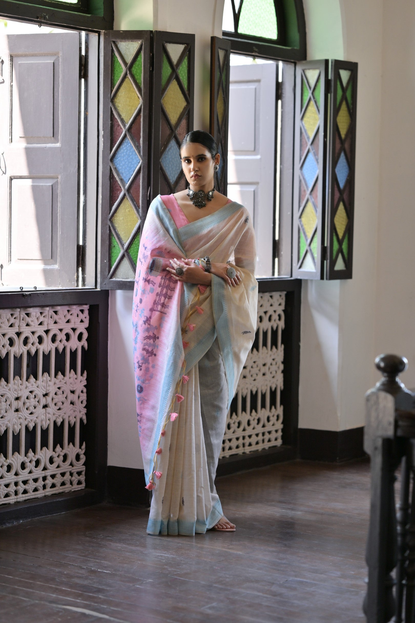 Pink Beautiful Muga Cotton Summer Special Festive Saree