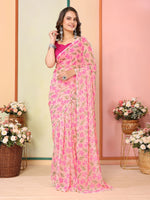 Pink Beautiful Pinted Ready To Wear Ethnic Partywear Saree