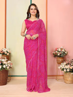 Pink Beautiful Pinted Ready To Wear Ethnic Partywear Saree