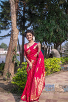 Pink Beautiful Woven Jari Nandi Designer Moonga Silk Saree