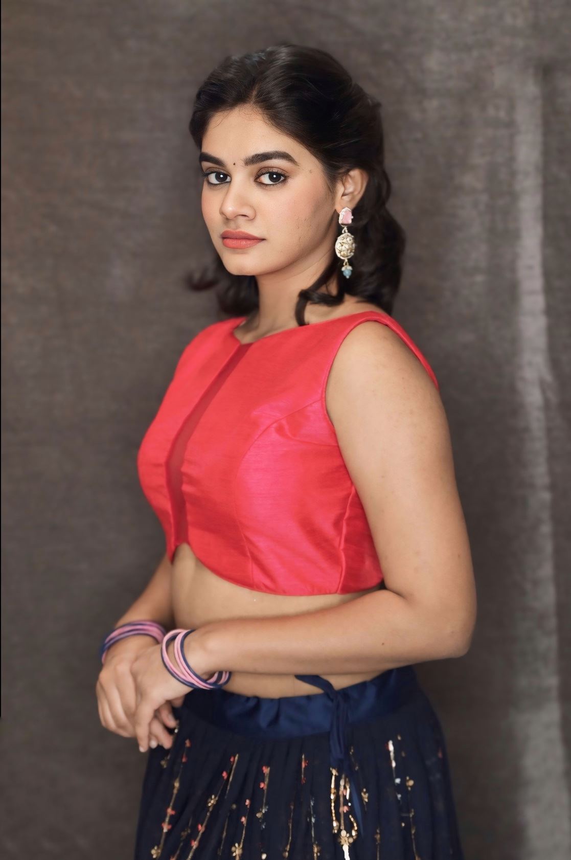 Pink Blouse In Art Silk With Sequins Work, Sheer Center Cut Out And Criss-Cross Tie Up Back