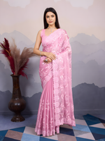 Pink Burberry Silk  Saree with C Pallu Embroidery with sequins Work