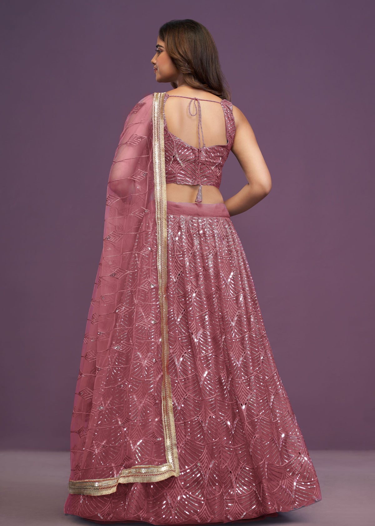 Pink Butterfly Net Real Mirror With Sequence Embroidery Work Lehenga Choli