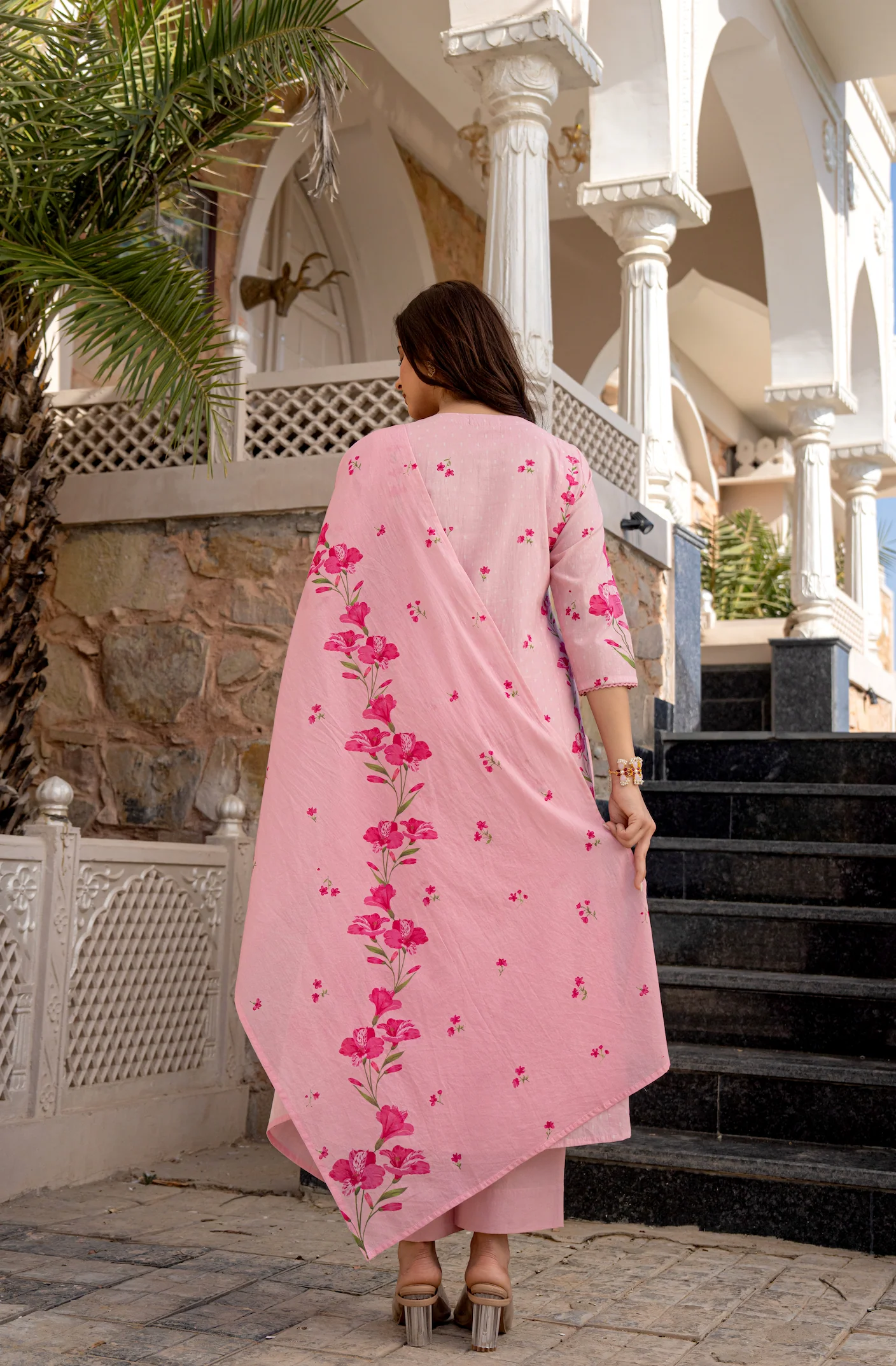 Pink Chanderi Butti Kurta Pant Set  Printed