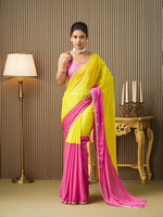 Pink Chiffon Mirrorwork Blocked Work Ceremonial Saree
