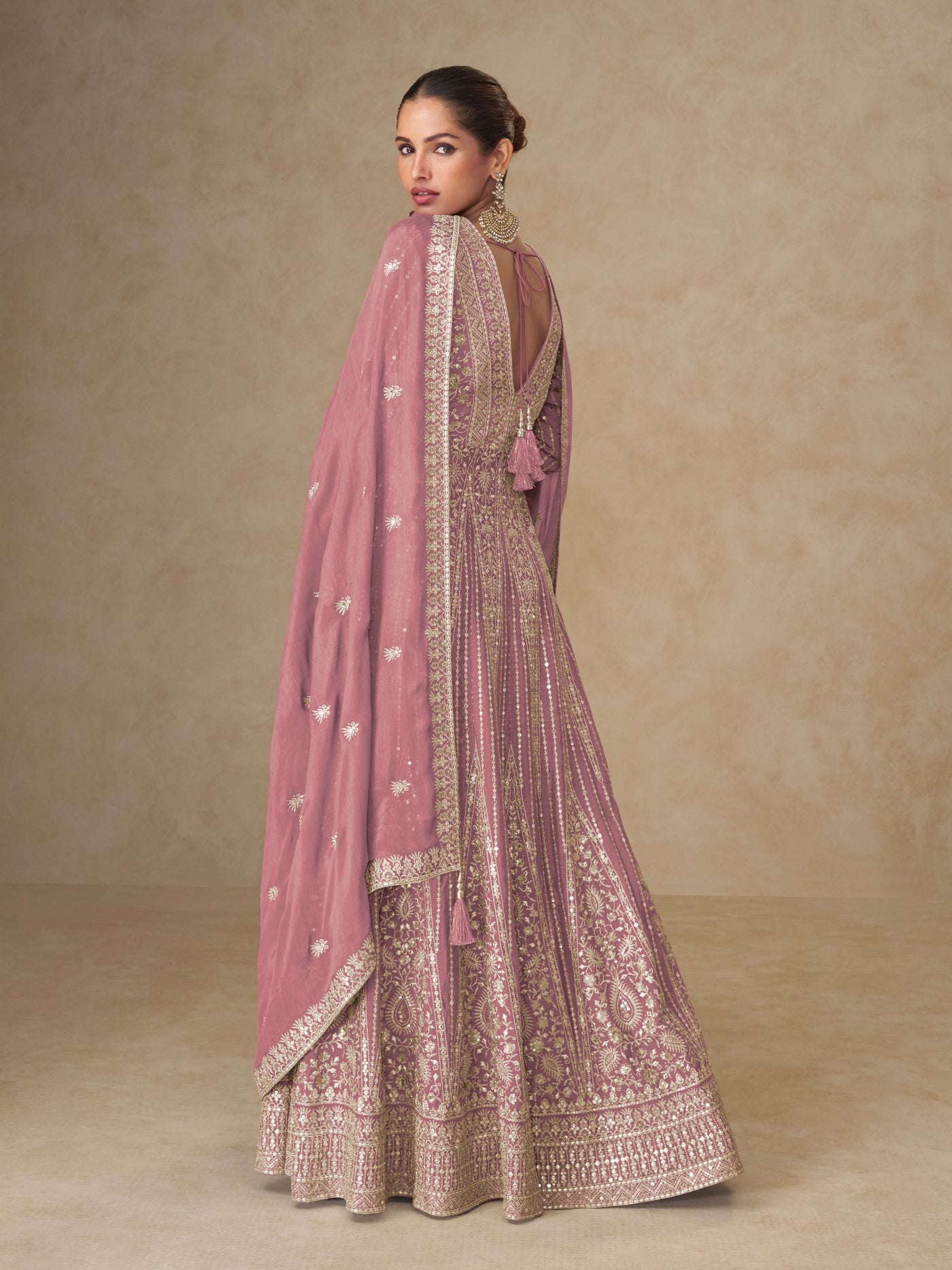 Pink Chinon Designer Suit Set With Elegant Embroidery