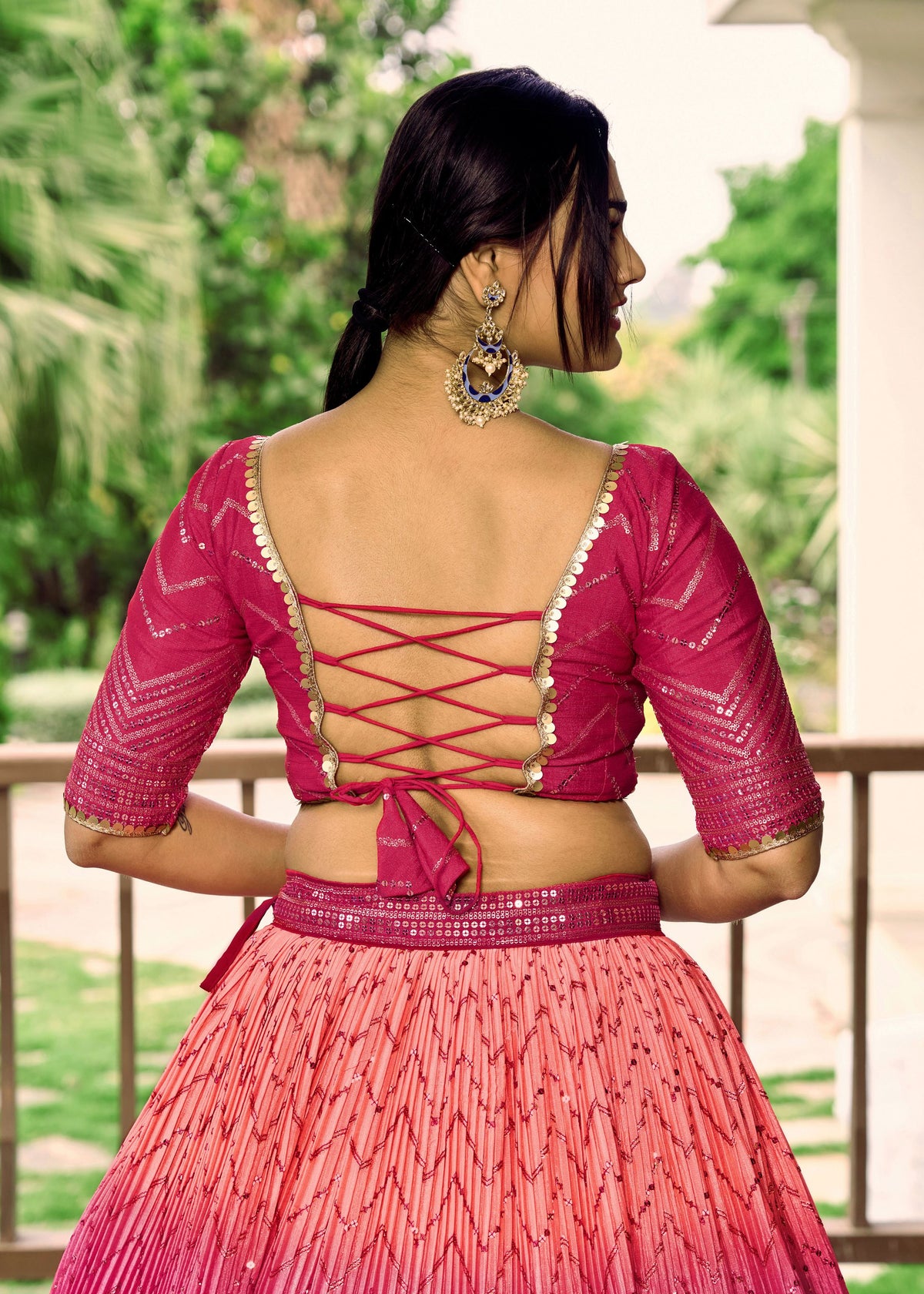 Pink Chinon Lehenga Choli With Sequins, Thread Embroidery Work