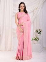 Pink Chinon Silk Desigenr Zari Embroidered Ceremonial Saree