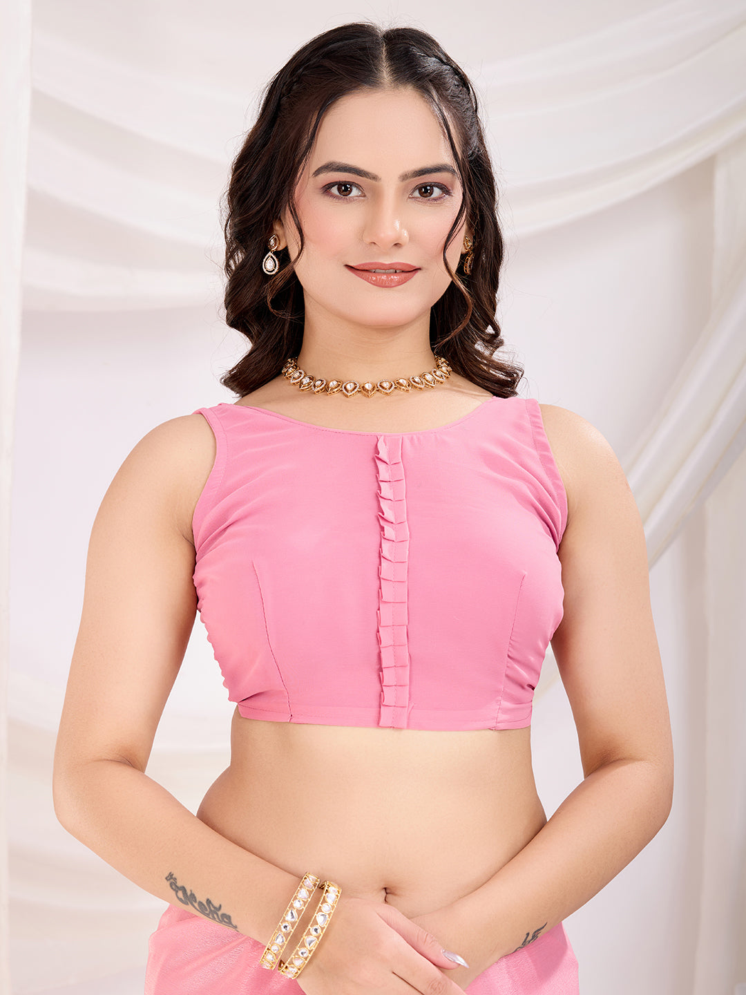 Pink Chinon Silk Desigenr Zari Embroidered Ceremonial Saree