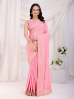 Pink Chinon Silk  Saree with  C pallu all Over Embroidery and Sequins Work