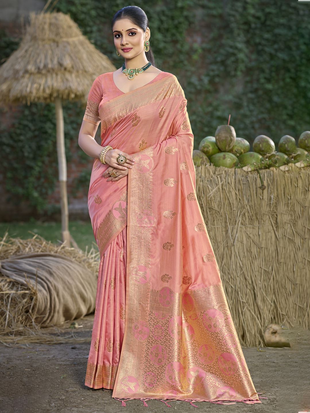 Pink Color Banarasi Silk Traditional Wear Saree