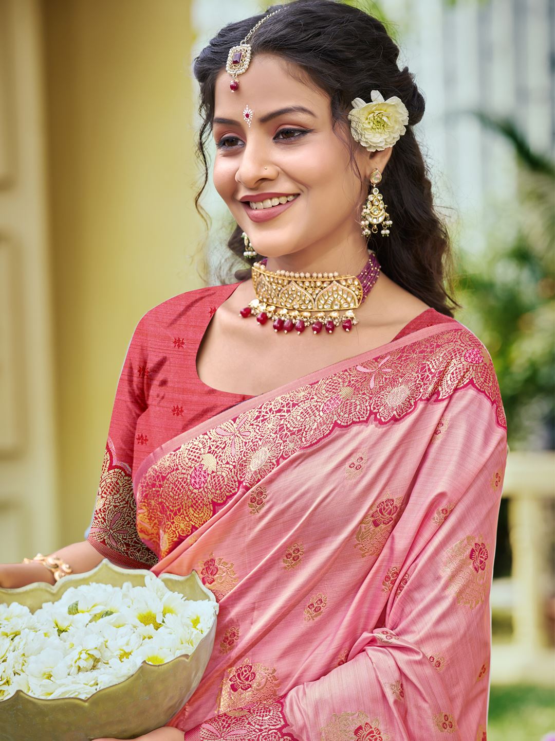 Pink Color Classic Banarasi Silk Saree