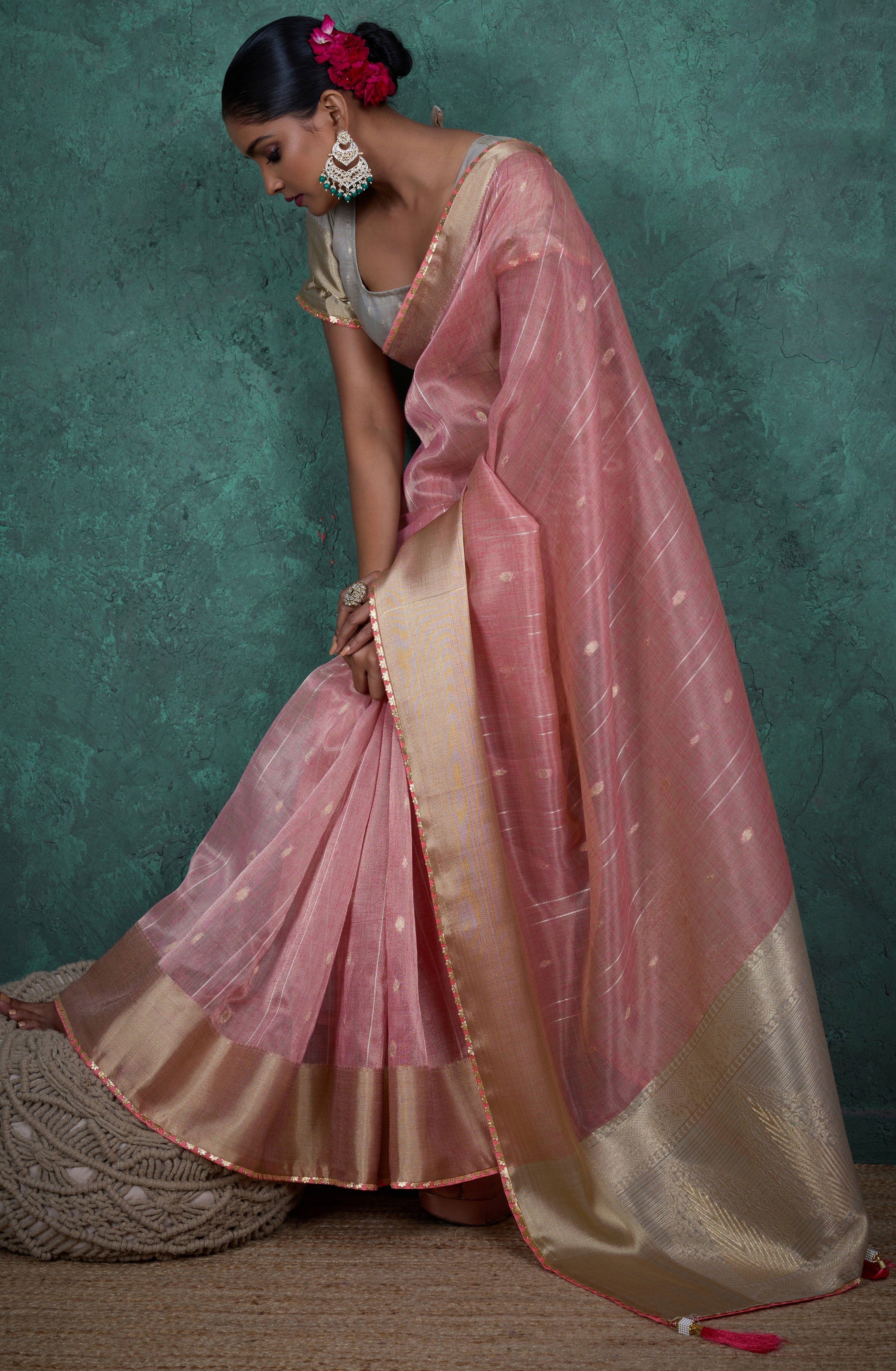 Pink Color Linen Blend Saree With  Self Woven Butta