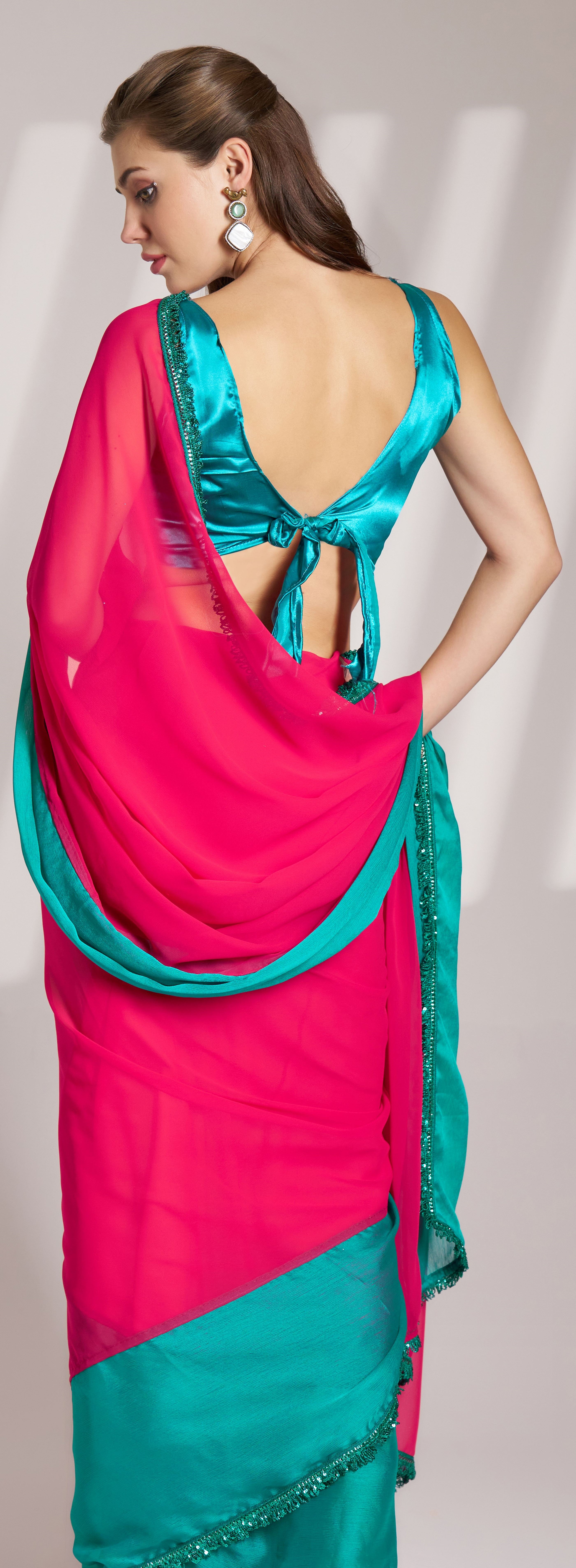 Pink Colour Bollywood Style Chiffon Girlie Saree