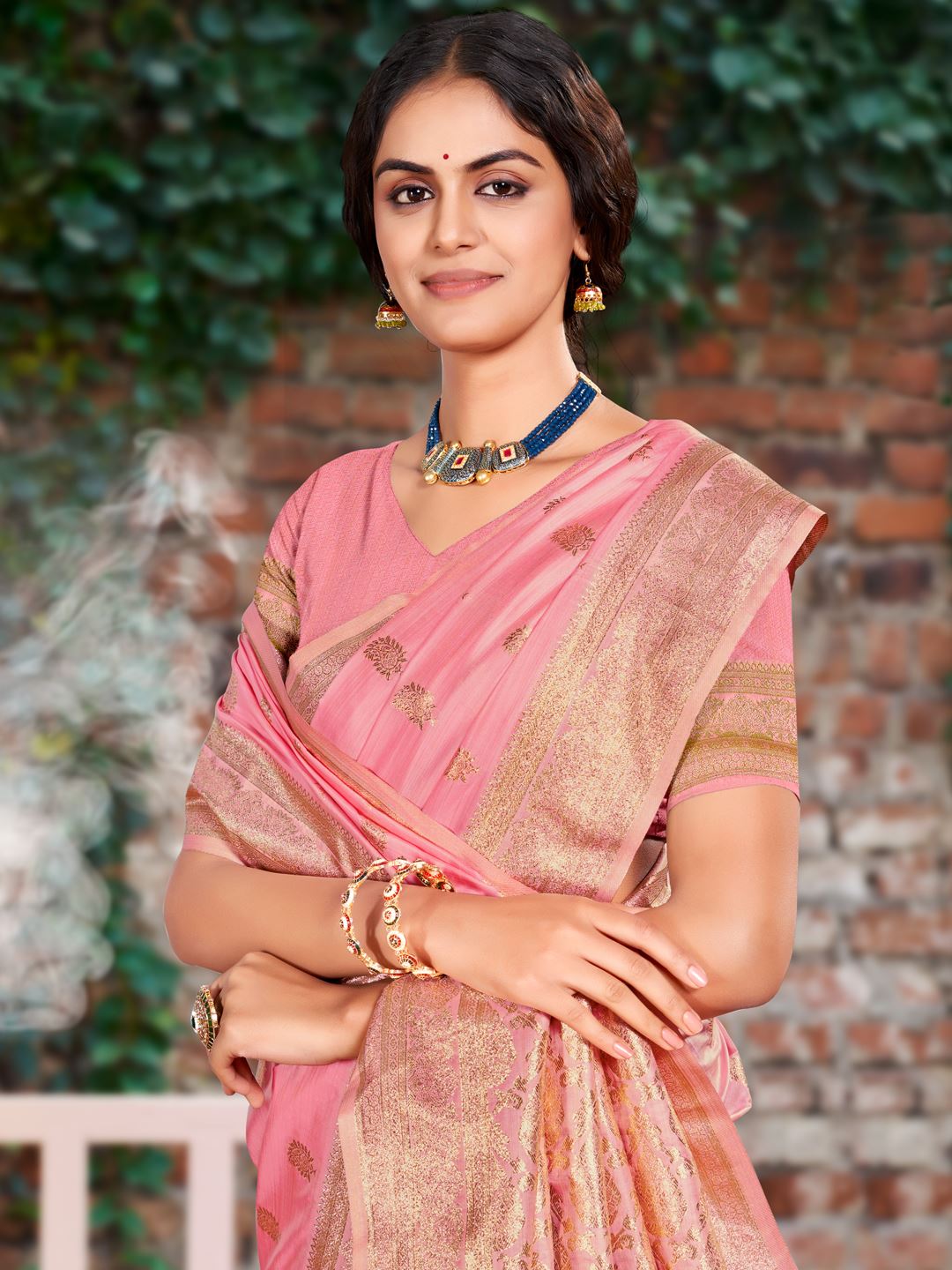 Pink Colour Woven Silk Saree